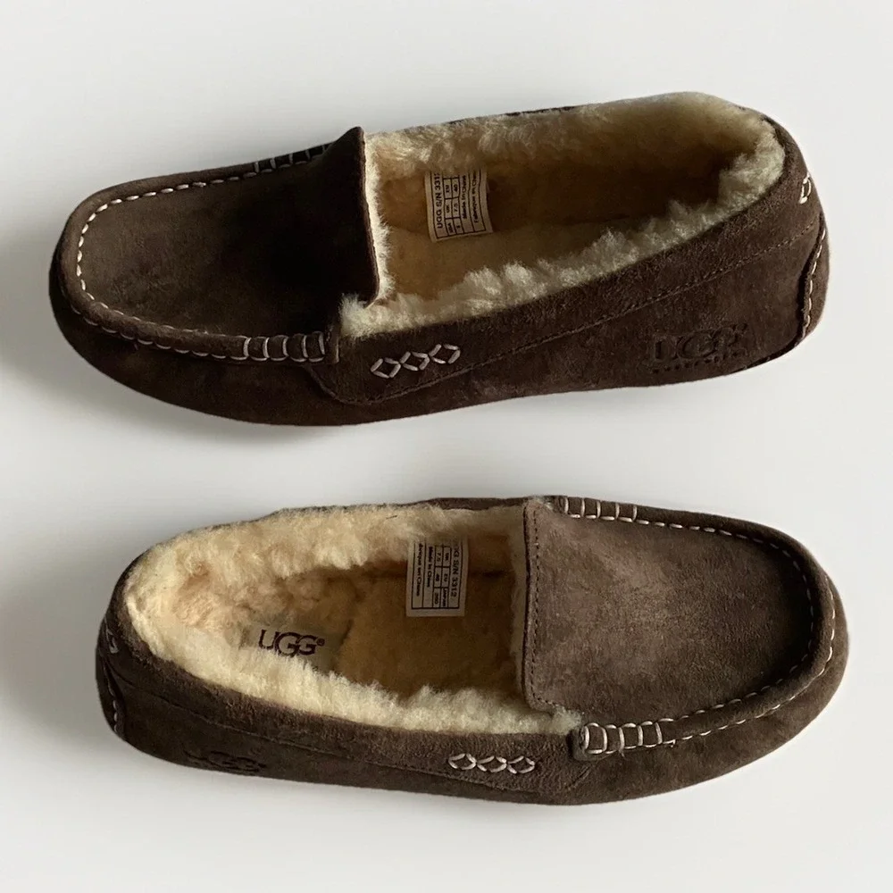 UGG‎ Ascot Moccasin Slipper Men's Sz 9 Brown Suede Shearling Slip-on Grandpacore